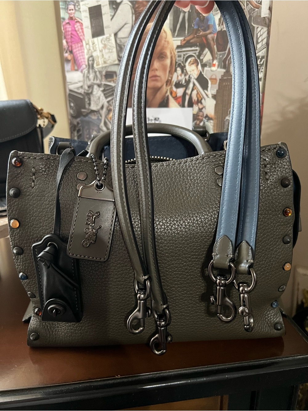 COACH rogue 25 Pebbled Leather Stud Satchel in Olive Green - Picture 8 of 8